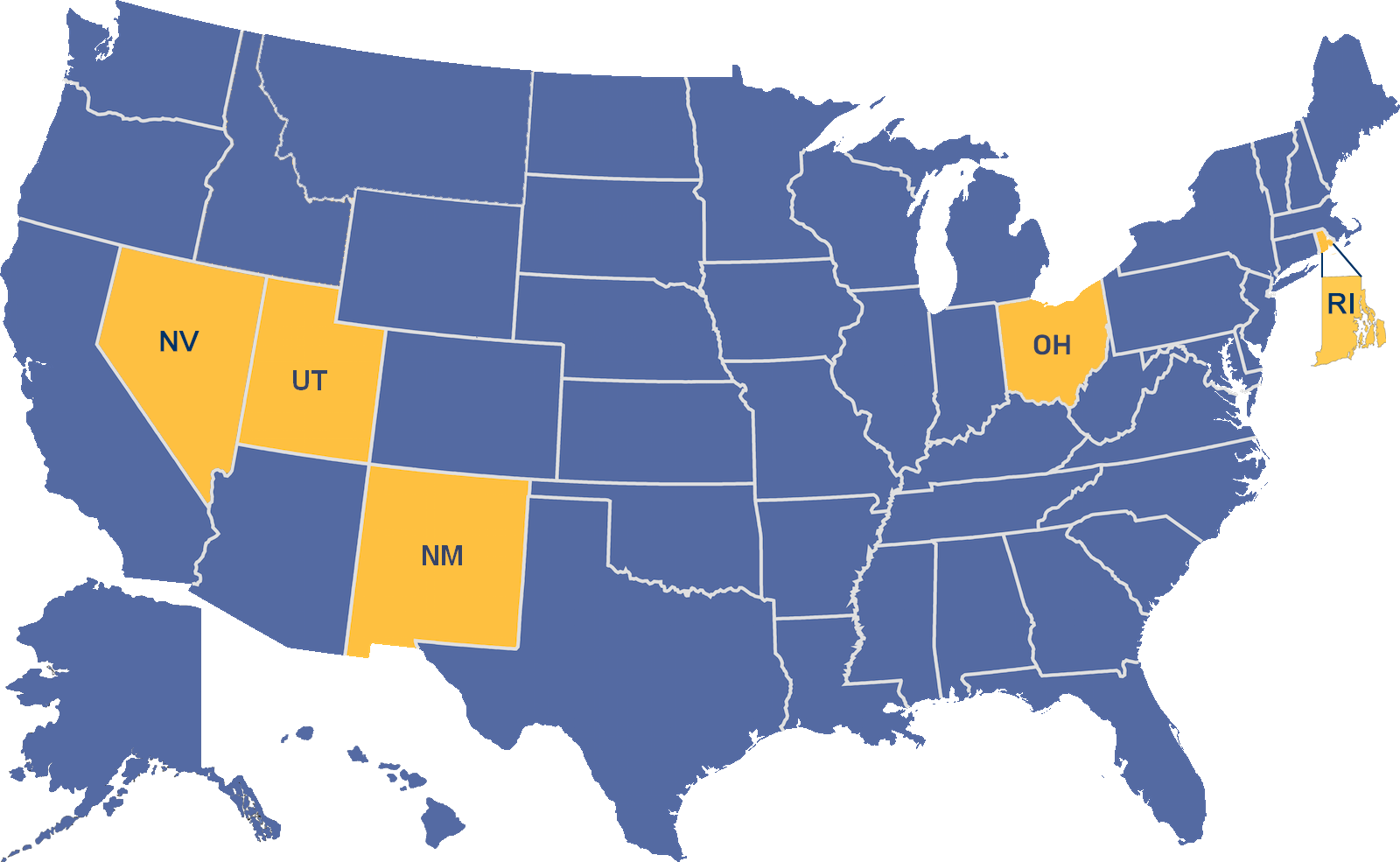 Map of the United States with Portal Partner states (Montana, Nevada, Utah, New Mexico, and Rhode Island) highlighted